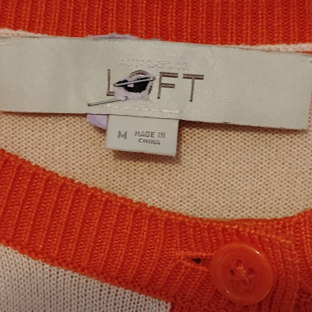 LOFT Coral and Cream Button-Up Cardigan - Picture 4 of 6